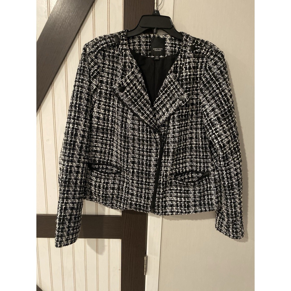 Simply Vera Vera Wang Blazer Jacket XXL Zip Front Black White Snap Lapels